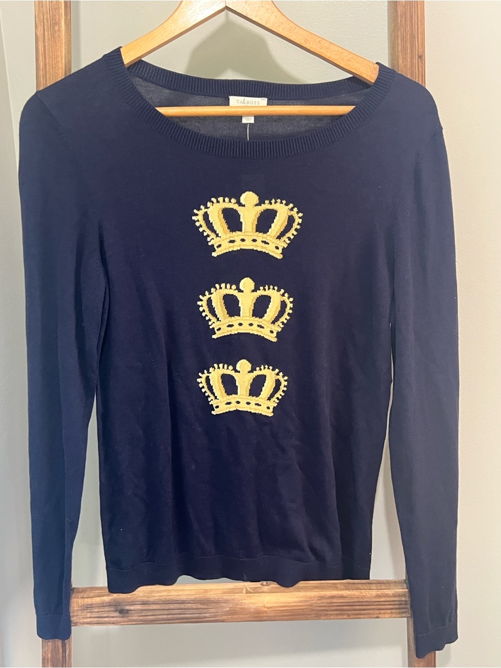 Talbots Navy Sweater w/ Crown Motifs